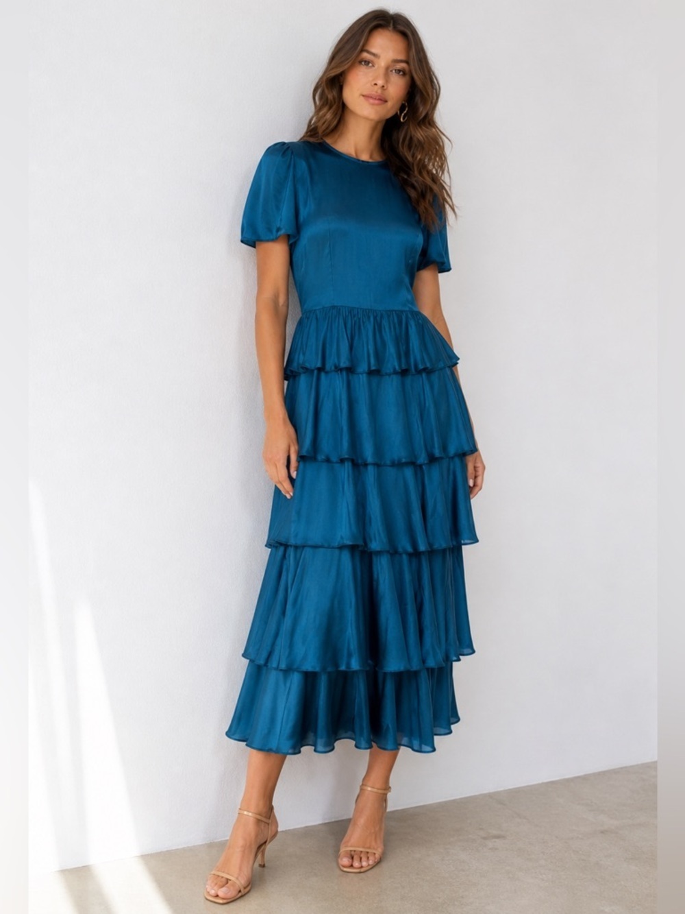 RHODE Lagoon Blue Wedding Guest Midi Dress XS NWT
